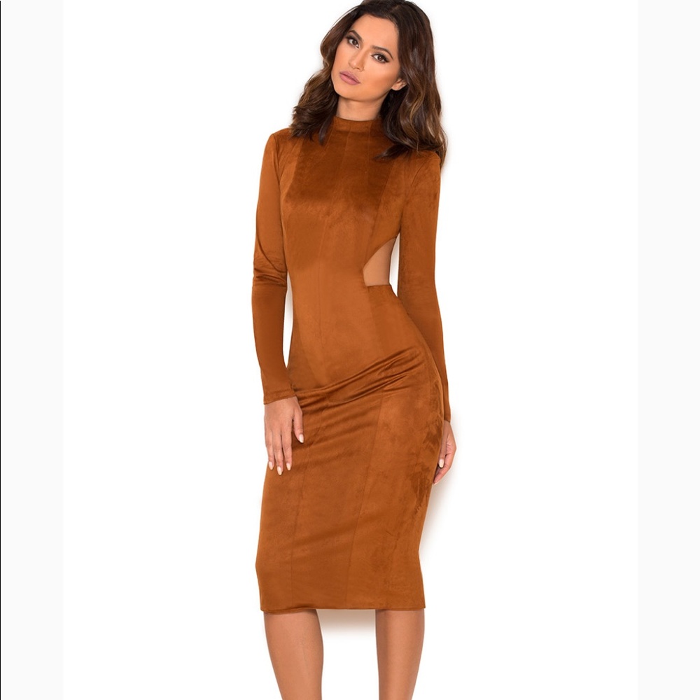 Long Sleeve Tan Cut Out Dress